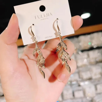 Sparkling Leaf-shaped Wheat Ear Earrings