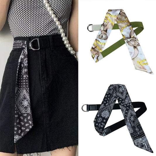 Canvas Scarf Belt for Women Double Ring Buckle Fashion Waistband for Dress Jeans