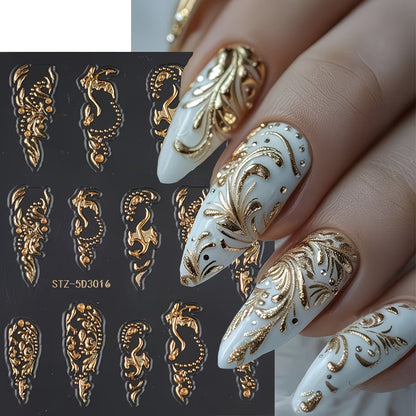 Gold Foil Luxury Embossed Nail Stickers