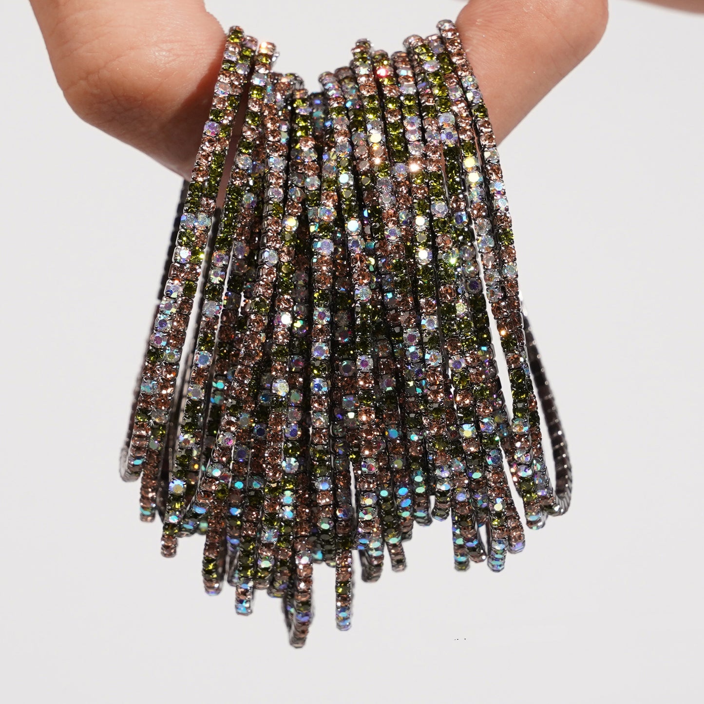 Rhinestone-encrusted elastic bracelet, colored rhinestone bracelet