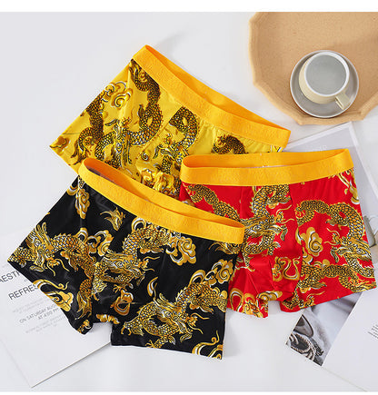 Golden Dragon Pattern Men's Printed Boxer Briefs