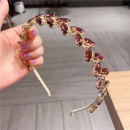 Baroque Luxury Greek Style Metallic Leaf Rhinestone Headband