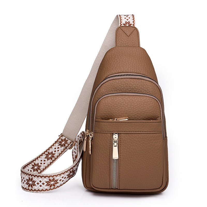 High-Quality Large Capacity Solid Color Crossbody Bag – Patterned Strap Design