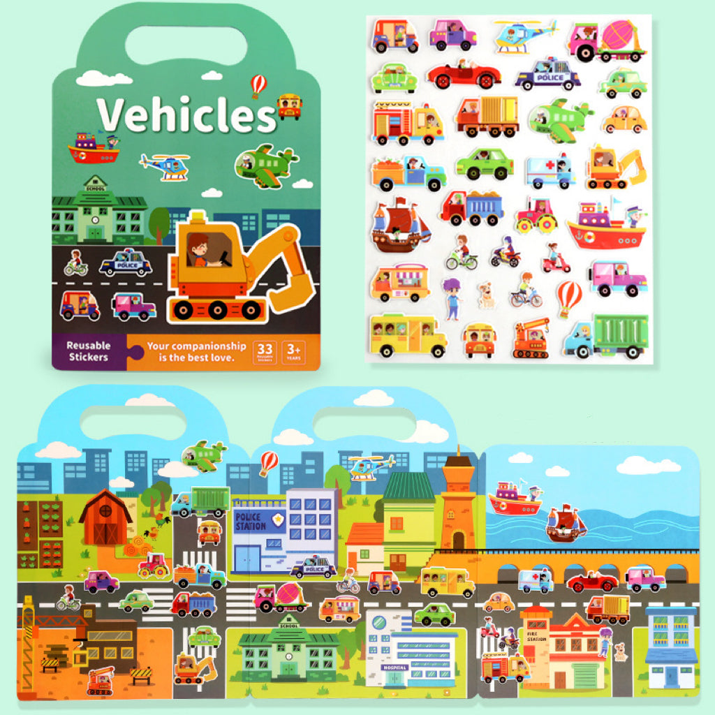 Children's reusable sticker book with waterproof double-sided design