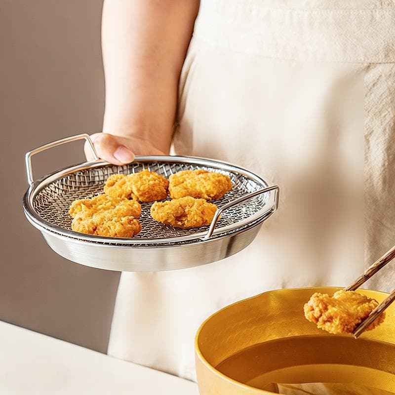 Stainless Steel Oil Strainer Tray – Dual-Handle Design for Easy Lifting