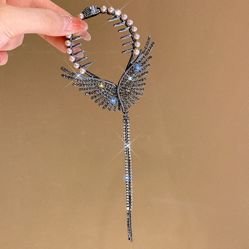 Diamond and Pearl Inlaid Hair Clutch, Elegant Updo Hair Accessory