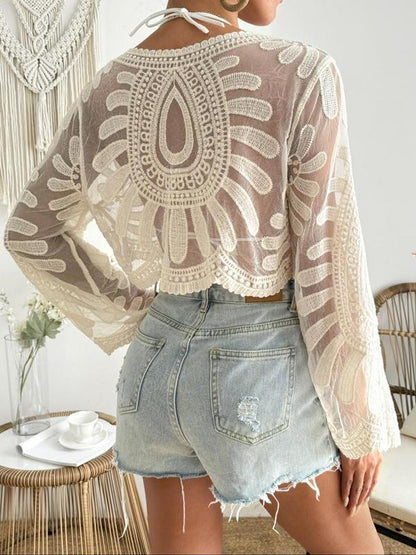 Women's Floral Embroidered Semi-Sheer Cover Up