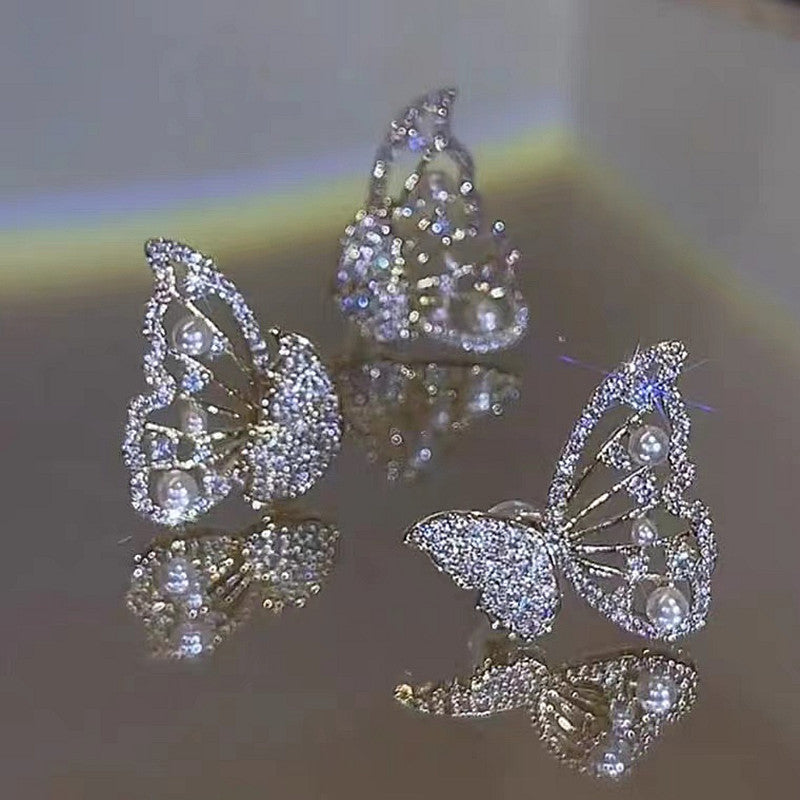2-Way Rear-Hanging Butterfly Diamond Earrings