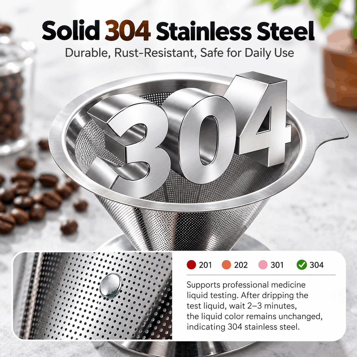 304 Stainless Steel Coffee Filter – Paper-Free & Reusable