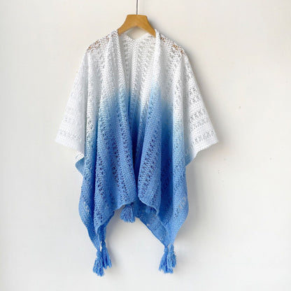 Women’s Bohemian White Hollow-Out Knit Tassel Cardigan