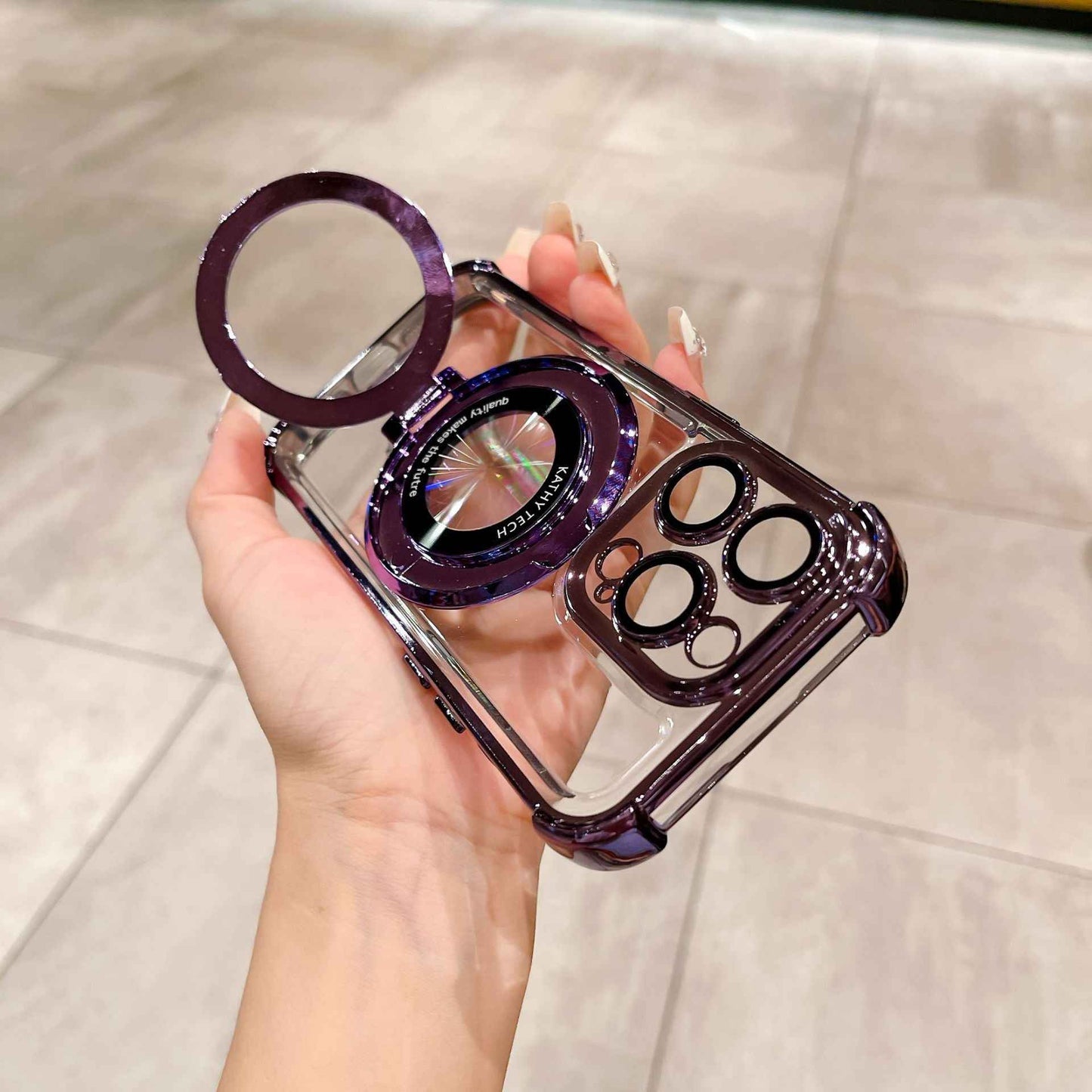 Magnetic Phone Case with Kickstand for iPhone – Electroplated Hard Back & 4-Corner Airbag Protection