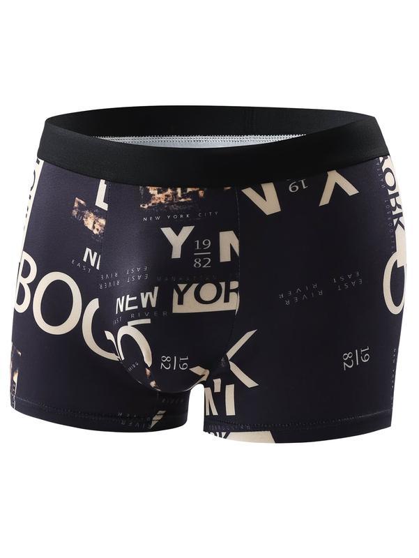 Men's sporty trendy boxer briefs with letter print, ice-silk breathable