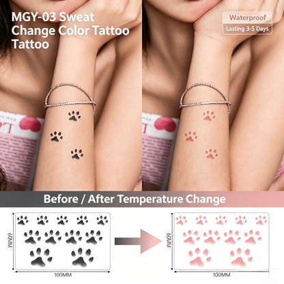 🐱🐾 [5 PCS]Temperature-Color-Changing Cat Paw Tattoo – Body Heat Color Change | Waterproof & Sweat-Resistant | Cute & Fun