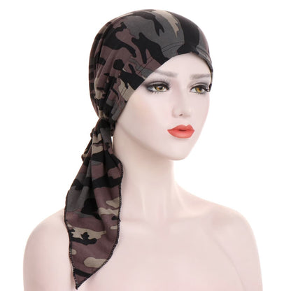 🌸Women's Floral Pre-Tied Head Scarf Turban – Dual Tails Design, Can Be Worn as Wig, Soft & Elastic, Ready-to-Wear