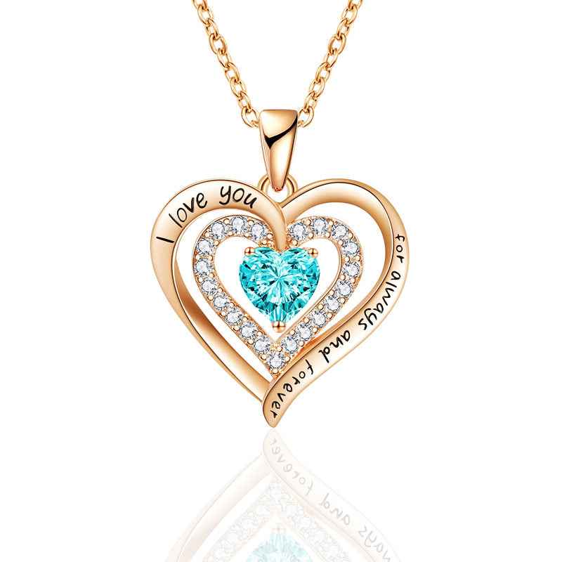 Macaron-Colored Preserved Rose Gift Box with Gold Foil Accents + “I LOVE YOU” Rhinestone Heart Necklace Set