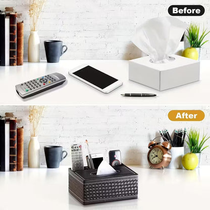 Multi-Functional Tissue & Remote Control Organizer Box with 4 Compartments