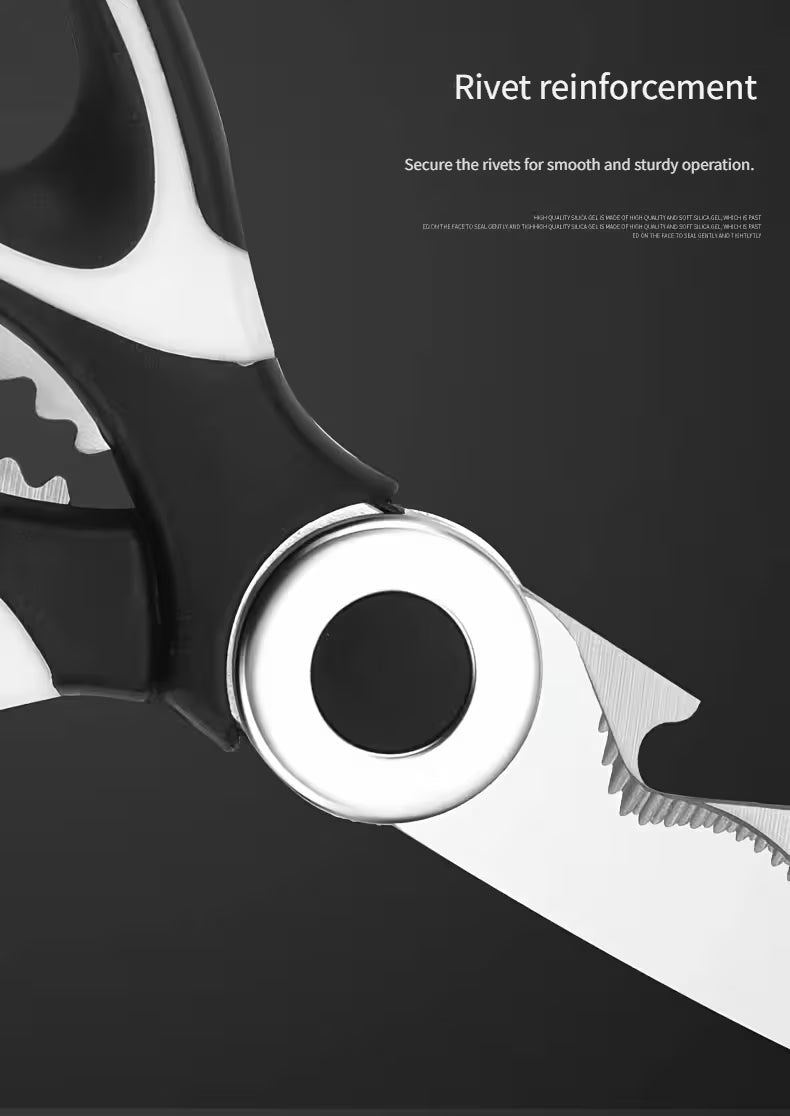 Sharp, durable stainless steel shears – Effortless cutting of chicken, fish, meat, and bones.