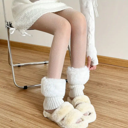 Short Turn-Back Fleece Thermal Leg Warmer Knitted Sock Sleeves