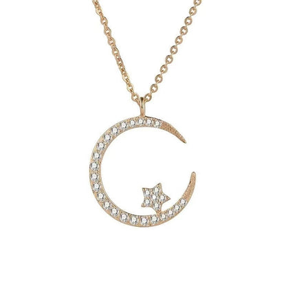 Women's Star Moon Zircon Necklace, Dainty Clavicle Chain Jewelry Gift