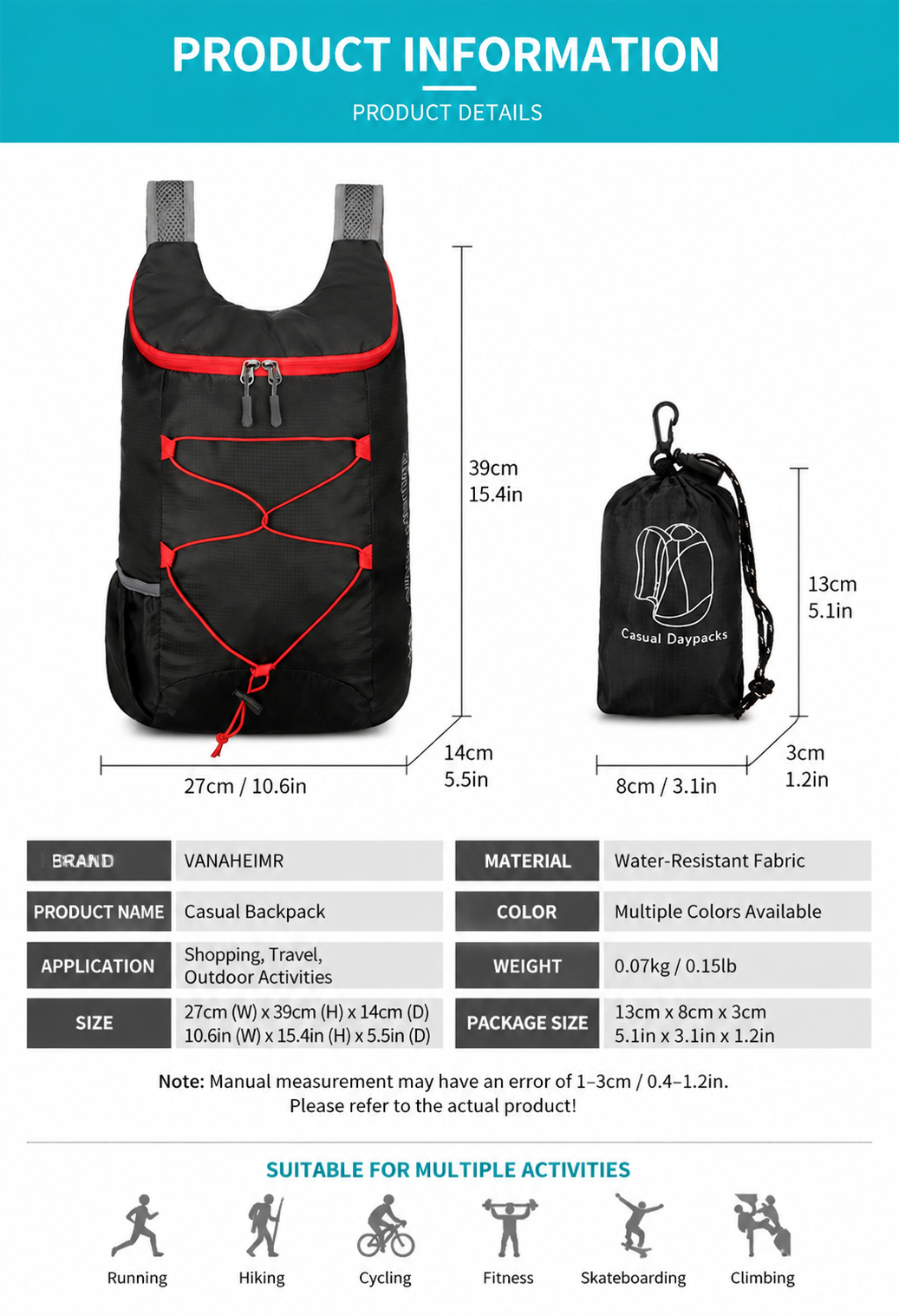 Lightweight Outdoor Backpack – Foldable for Travel, Hiking & Cycling