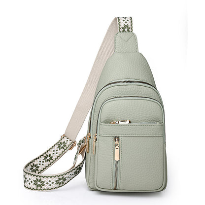 High-Quality Large Capacity Solid Color Crossbody Bag – Patterned Strap Design