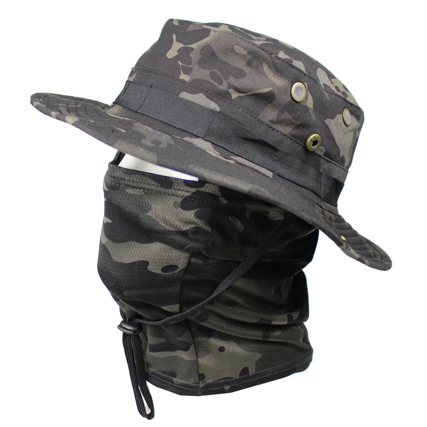 High Quality-Outdoor Camouflage Fisherman Hat, Hat and Face Mask 2-Piece Set