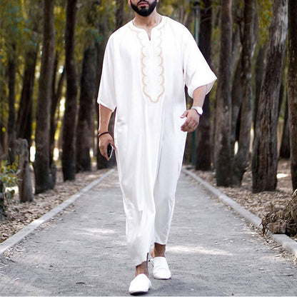 Men's Loose V-Neck Short Sleeve Long Robe