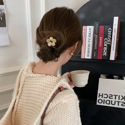 Acryl Flowers Decor Hair Tie，Women's Casual Everyday Rubber Band