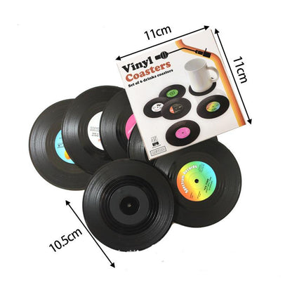 Vinyl Record Coasters with Retro Vinyl Player Holder