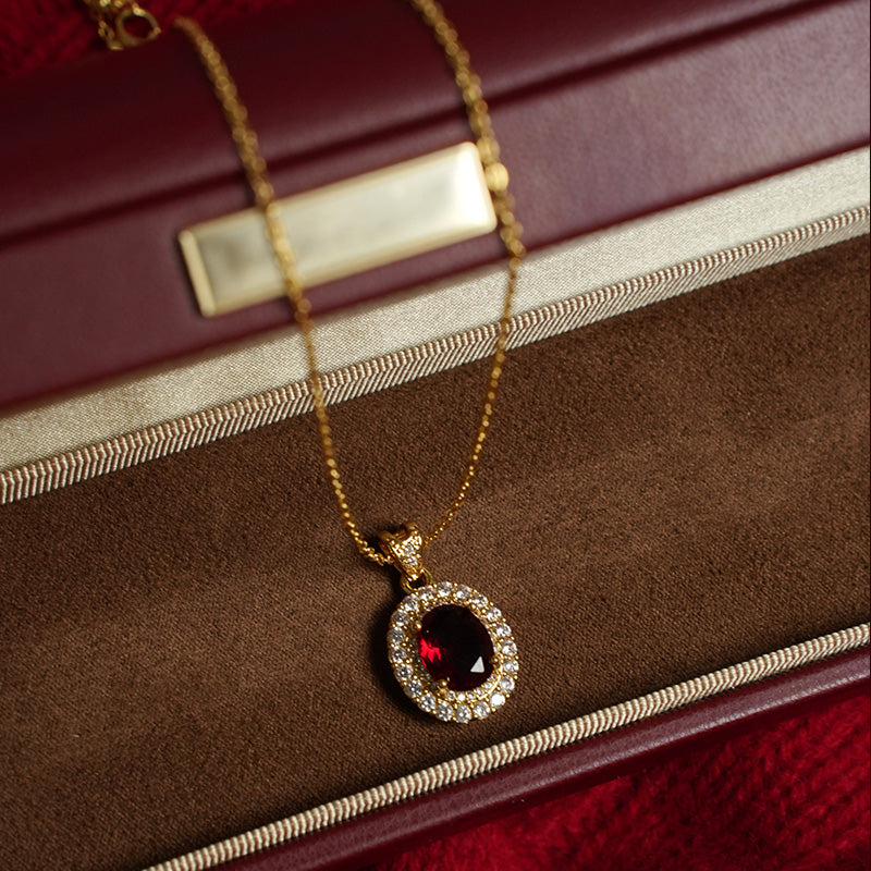 【Banquet Exclusive】Vintage-inspired, Delicate Luxury Elegant Sparkling Micro-paved Ruby Necklace