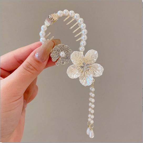Diamond and Pearl Inlaid Hair Clutch, Elegant Updo Hair Accessory