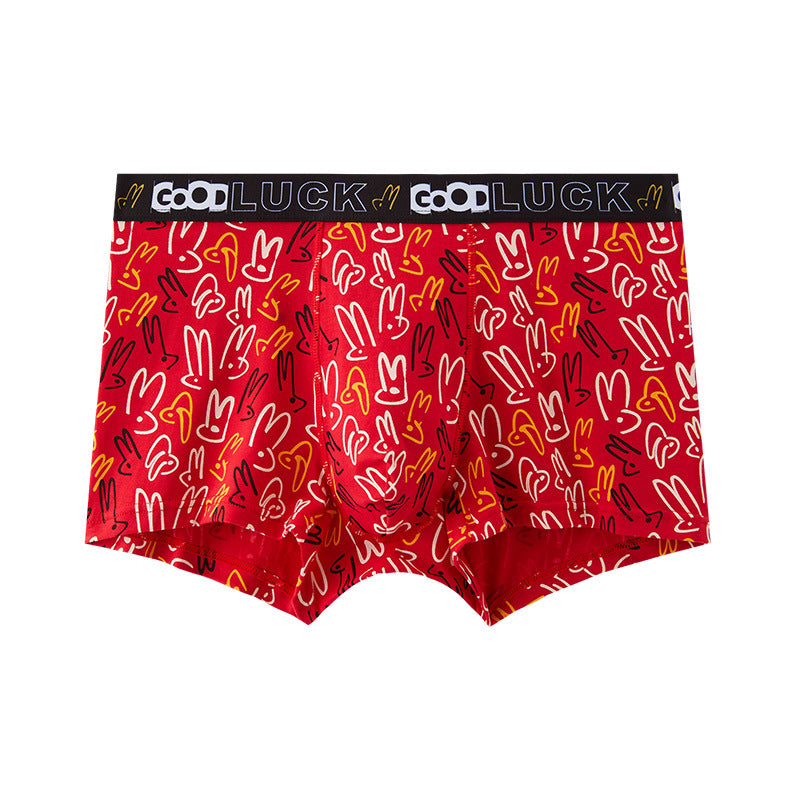 Bright Red Printed Skin-Friendly Antibacterial Men's Underwear