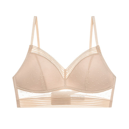 Low-back wireless lift lace polka dot bra