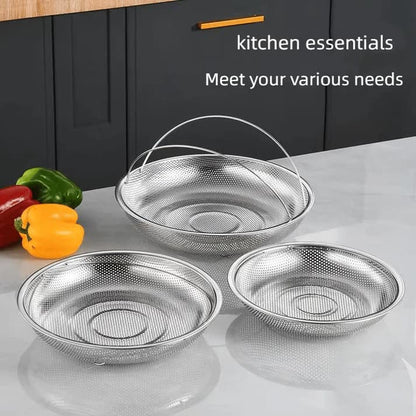All-In-One Stainless Steel Steamer & Fry Basket – Portable with Handle & Feet, Steaming & Frying in One Basket
