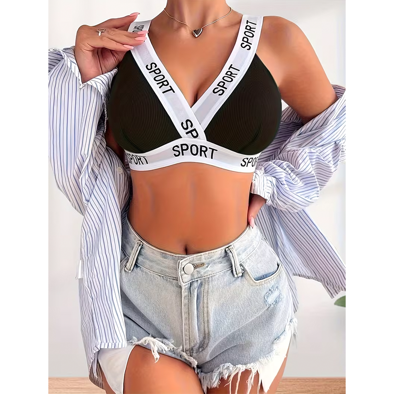 Women's Letter-Print Casual Sports Bra