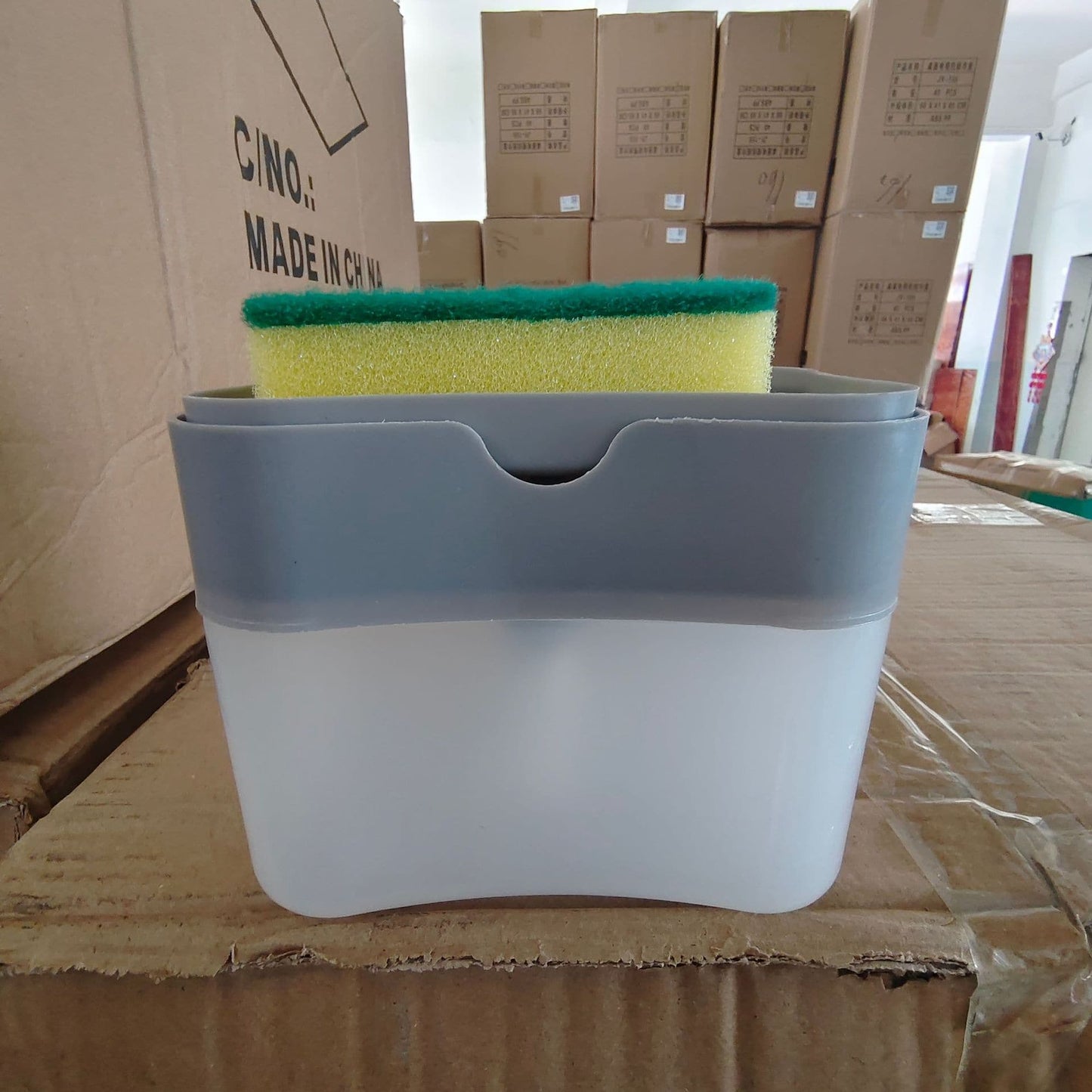 Kitchen Soap Dispenser Brush – Built-in Sponge & Scrubber, Press to Dispense Liquid