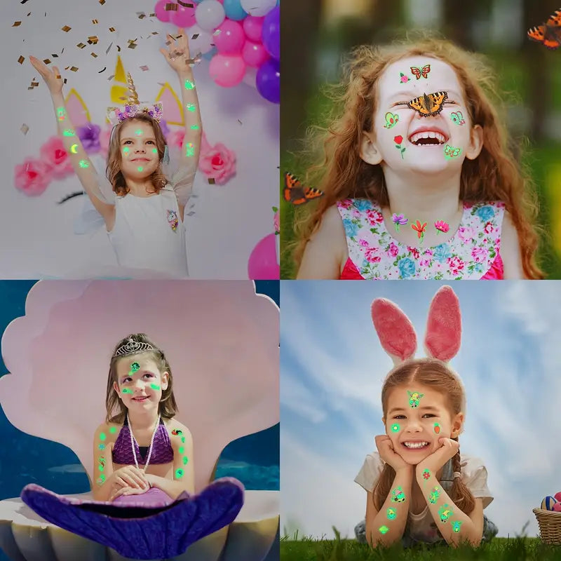 Glow-in-the-Dark Temporary Tattoos For Kids，Cute Animal Stickers