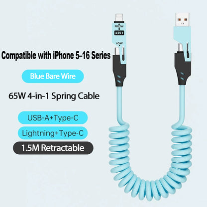 Spring Retractable 4-in-1 Charging Cable