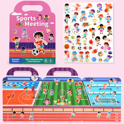 Children's reusable sticker book with waterproof double-sided design