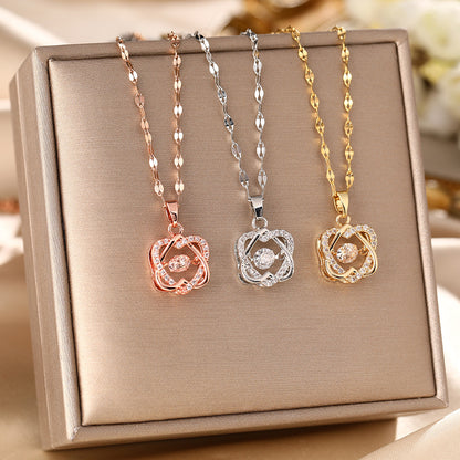 Micro-Paved Full Diamond Beating Heart Titanium Steel Necklace