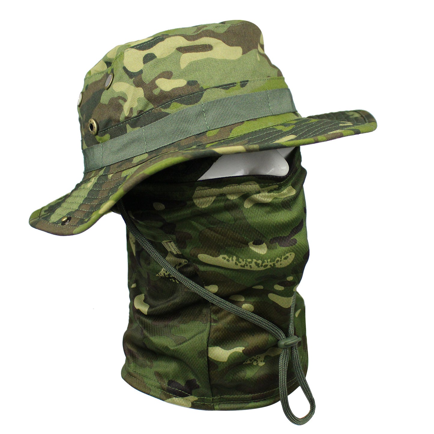 High Quality-Outdoor Camouflage Fisherman Hat, Hat and Face Mask 2-Piece Set