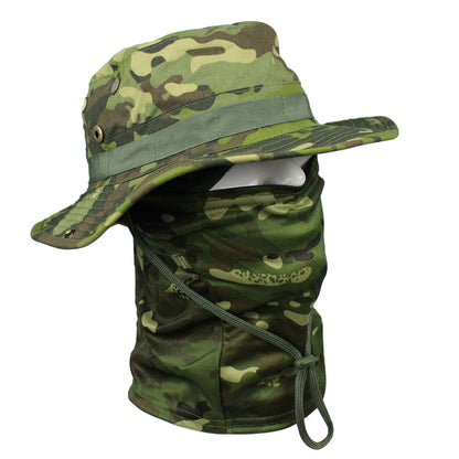 High Quality-Outdoor Camouflage Fisherman Hat, Hat and Face Mask 2-Piece Set