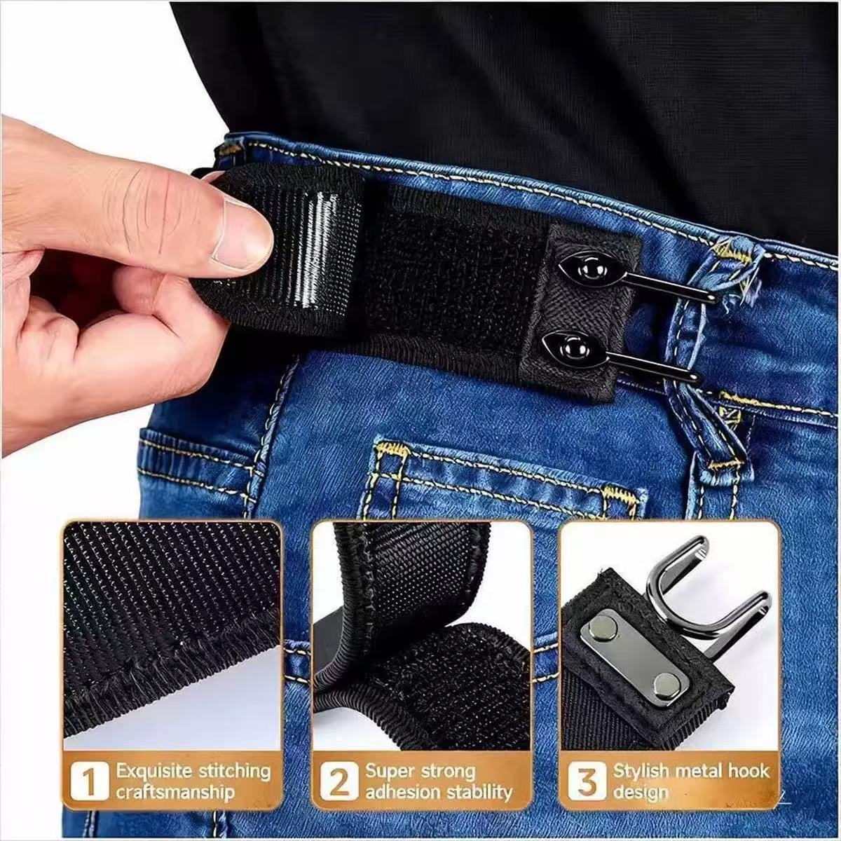 New Buckleless Belt with Hook – Metal Hook & Velcro, Adjustable & Stretchy, Comfortable Everyday Wear, Unisex