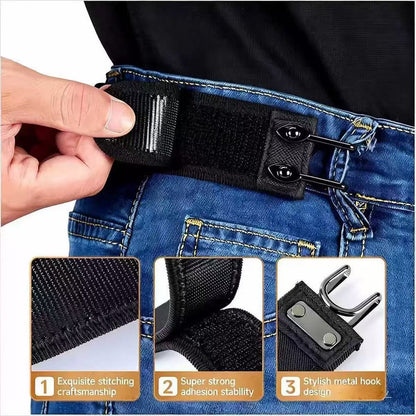 New Buckleless Belt with Hook – Metal Hook & Velcro, Adjustable & Stretchy, Comfortable Everyday Wear, Unisex