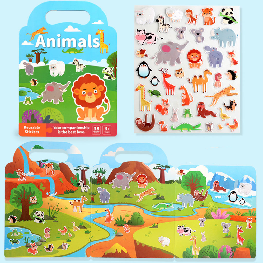 Children's reusable sticker book with waterproof double-sided design