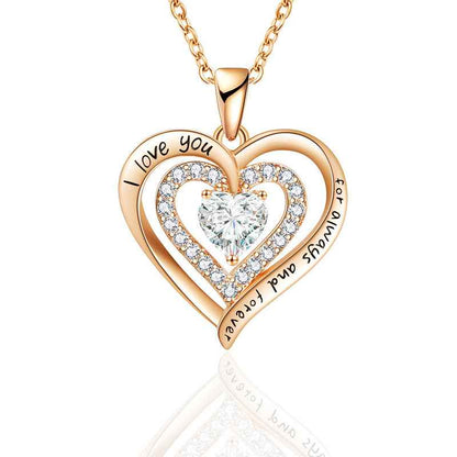 Macaron-Colored Preserved Rose Gift Box with Gold Foil Accents + “I LOVE YOU” Rhinestone Heart Necklace Set