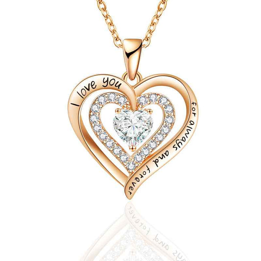Macaron-Colored Preserved Rose Gift Box with Gold Foil Accents + “I LOVE YOU” Rhinestone Heart Necklace Set