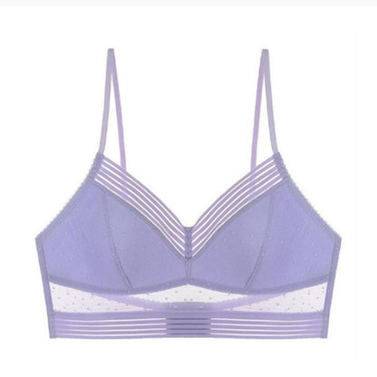 Low-back wireless lift lace polka dot bra