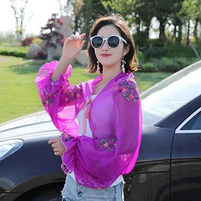 Women's Embroidered Chiffon Sun Protection Shawl – Lightweight, Elegant & Breathable