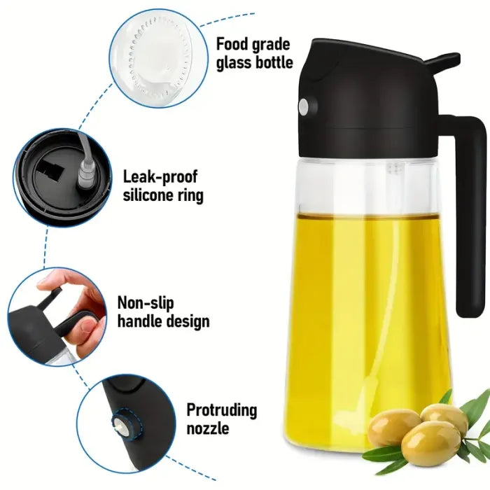 2-in-1 Glass Oil Spray Bottle with Pourer